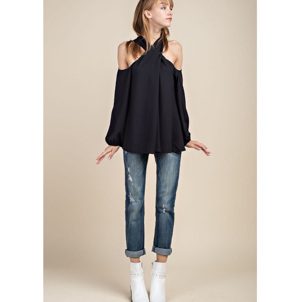 Cross Front Cold Shoulder Blouse - Picture 2 of 5